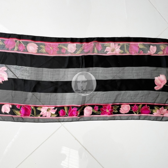 Bill Blass Silk Scarf Shawl Stole Silk Chiffon Graphic Floral Print Vintage 80s - Picture 6 of 8